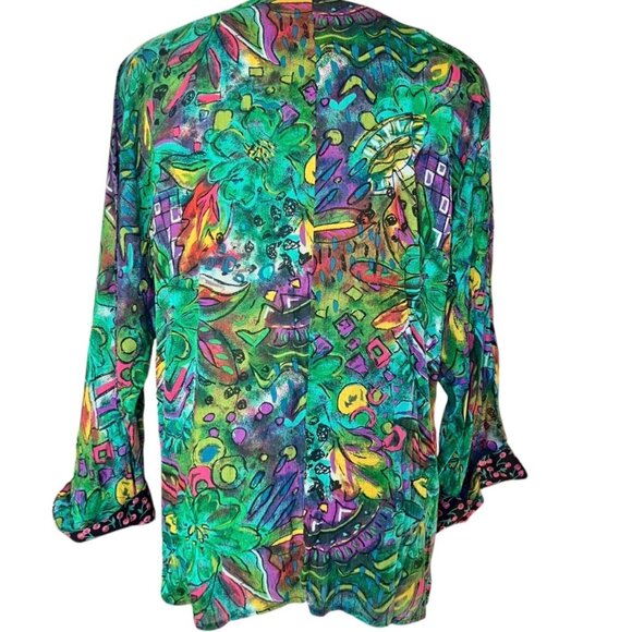 Carole Little Womens 14 Multi Print Tunic Dress Bead Trim & Ruffle Y2K Floral - Picture 2 of 12